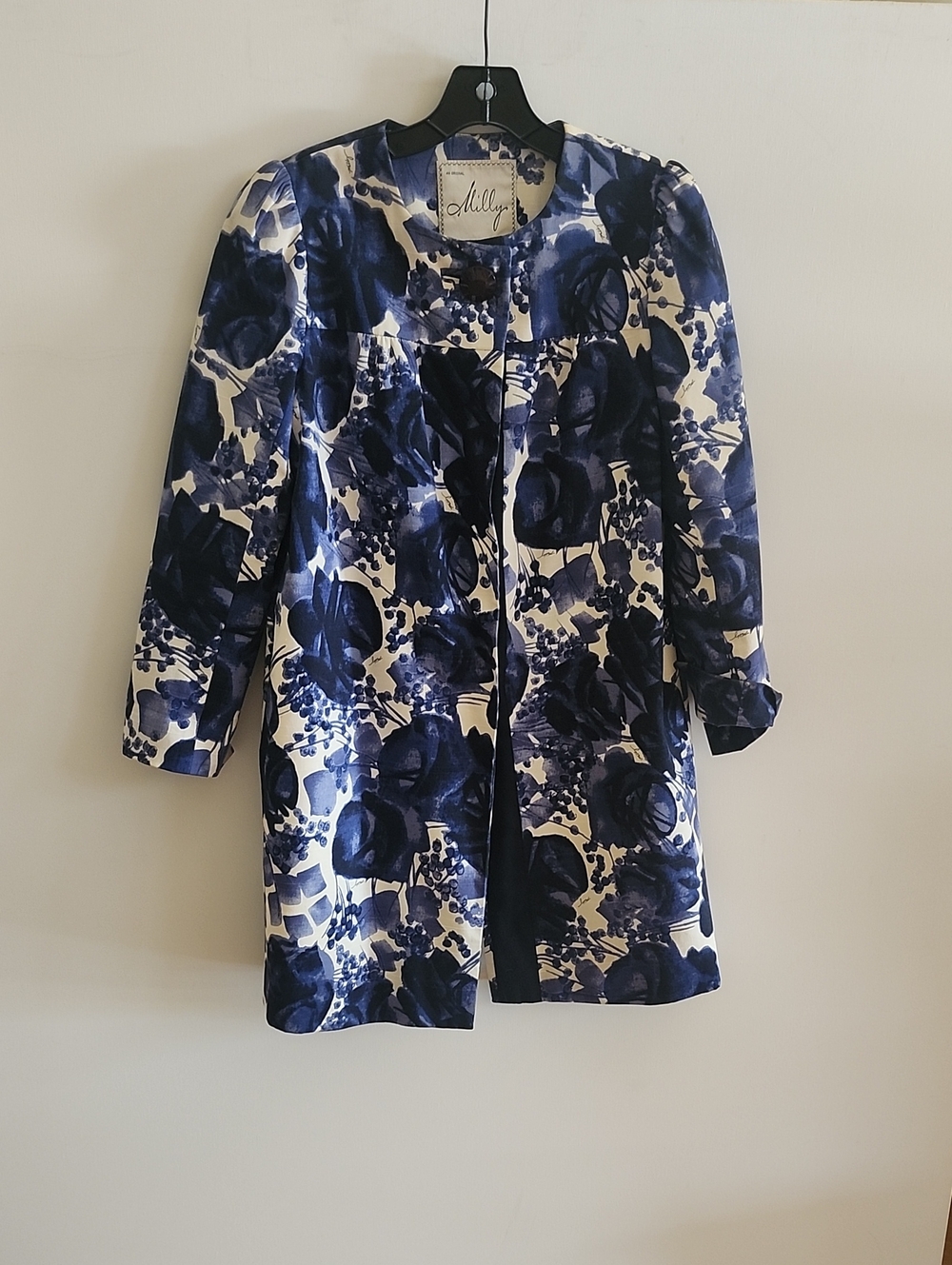 Milly Navy and White Floral Trench Coat